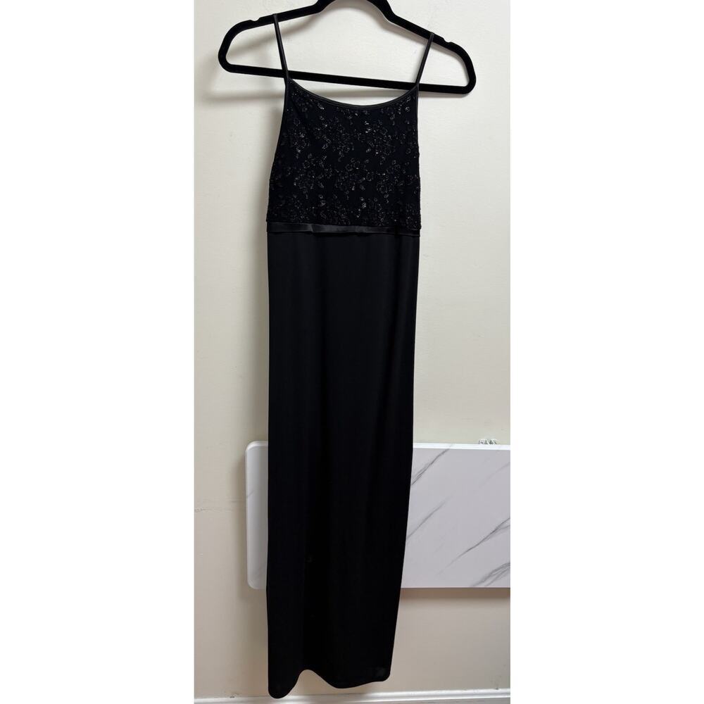 VIntage I.N. San Francisco Black Formal Maxi Dress L Beaded Bodice USA